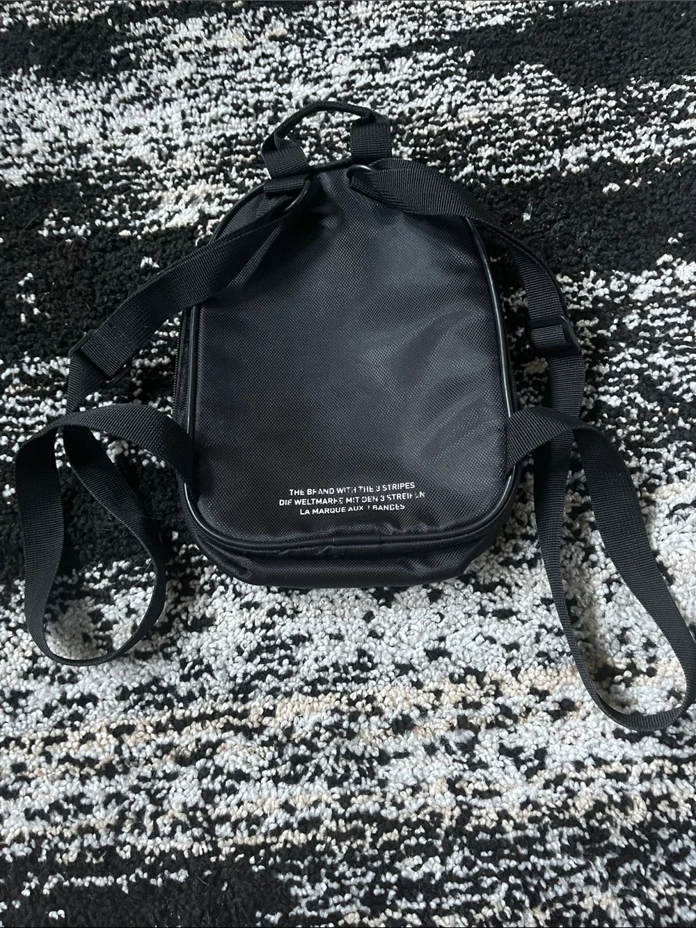 adidas Black Mini Backpack with White Stripes